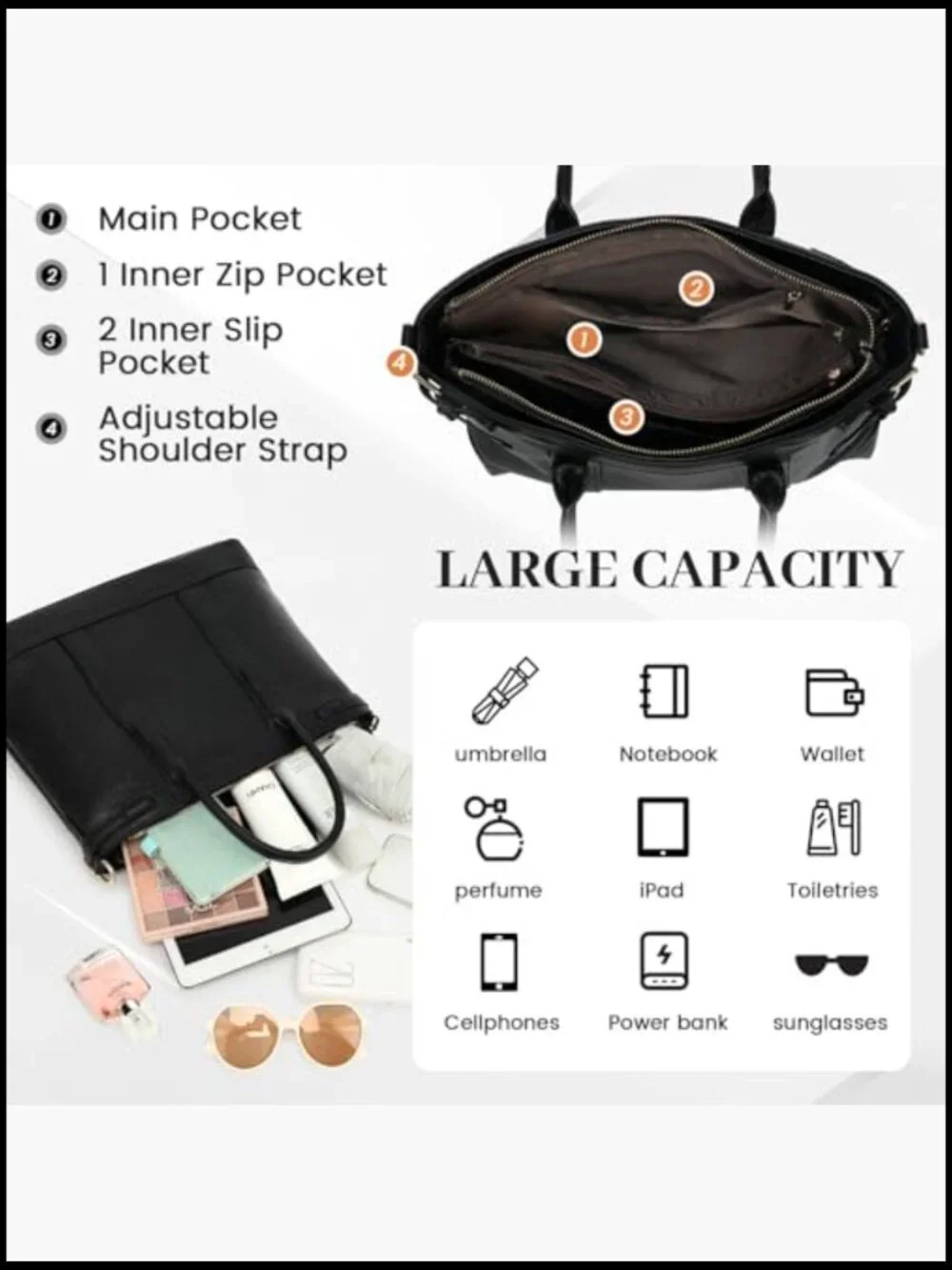 Slouchy Hobo Shoulder Bag Soft Vegan Leather Crossbody Tote Large Capacity